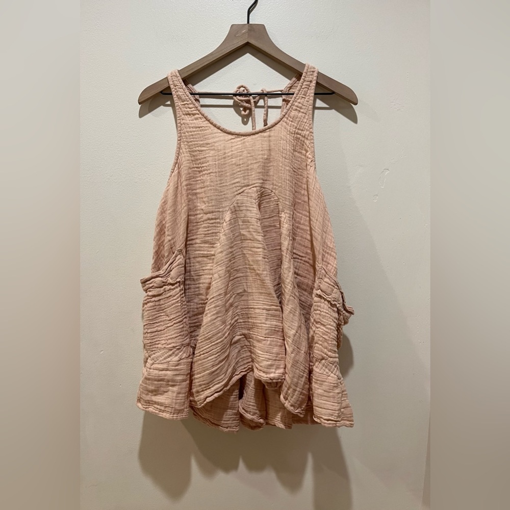 Free People Light Blush Pink Babydoll Flowy Dress Shirt Top - women’s size small